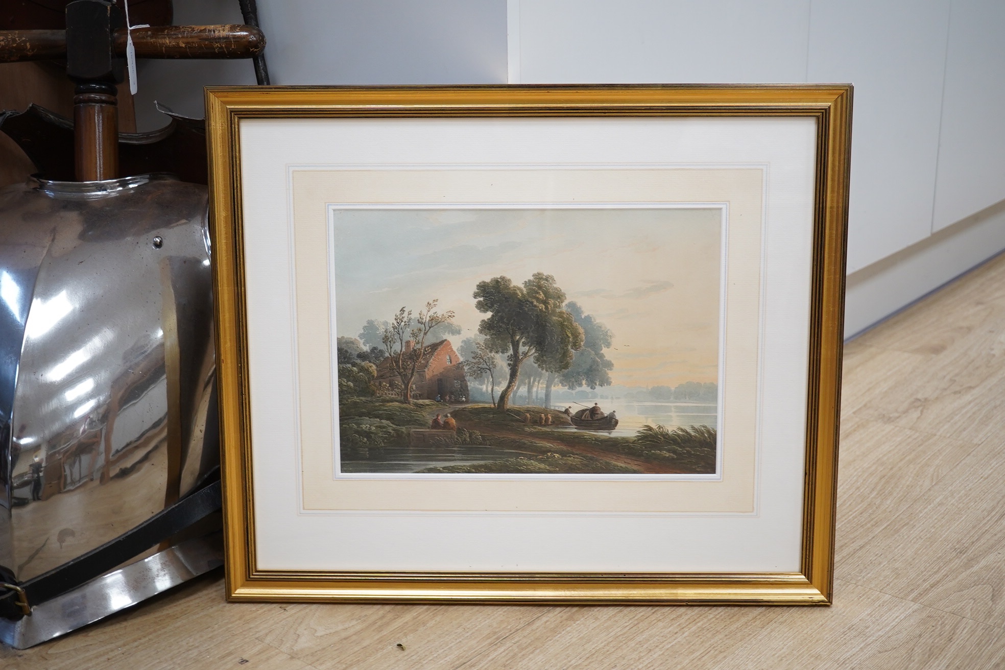 John Varley (1778-1842), watercolour, 'On The Thames above Putney', unsigned, details verso of backing, 25 x 36cm. Condition - fair